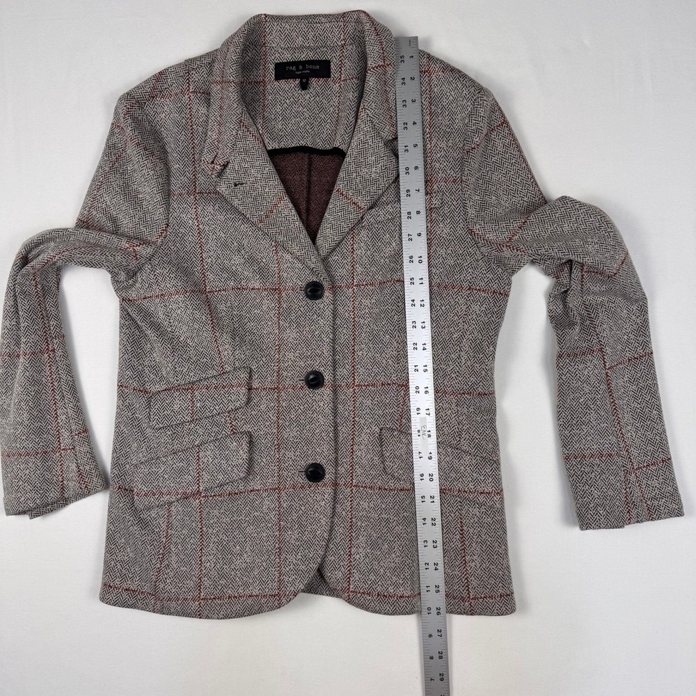 Rag & Bone Blazer Women Size 12 Gray Red Herringbone Windowpane Knit Jacket - Picture 6 of 13